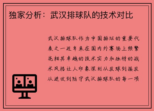 独家分析：武汉排球队的技术对比