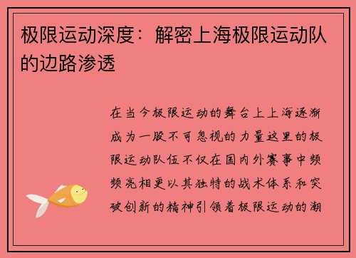 极限运动深度：解密上海极限运动队的边路渗透