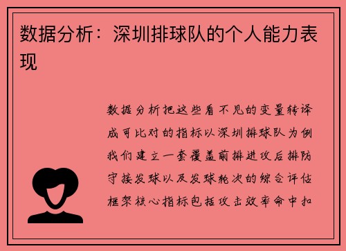 数据分析：深圳排球队的个人能力表现